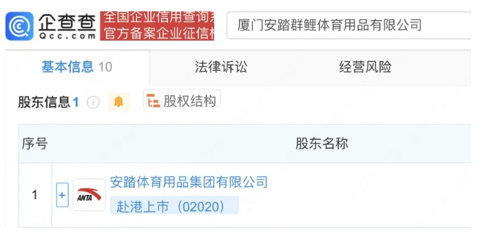 安踏成立新（xīn）公司（sī），注冊（cè）資本10億（yì）元！特步增資至32.7億